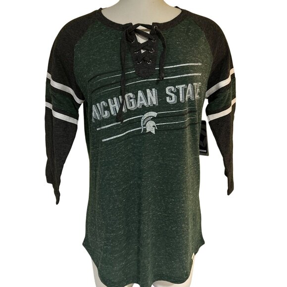 Colosseum Tops - Michigan State Spartans Colosseum GREEN Henley Lace M Shirt Womens New